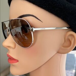 Valentino Silver and Brown Aviator Sunglasses